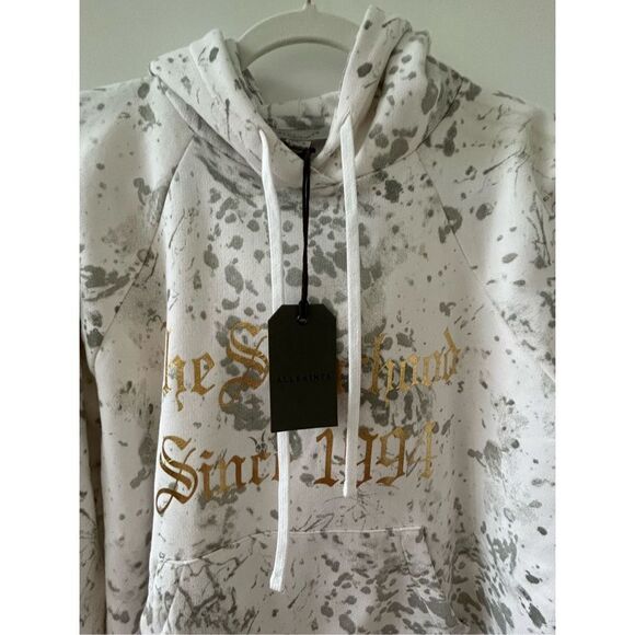All Saints Portland Talon Hoodie Printed Sweatshirt Unisex White Gray Size Small - Picture 5 of 7